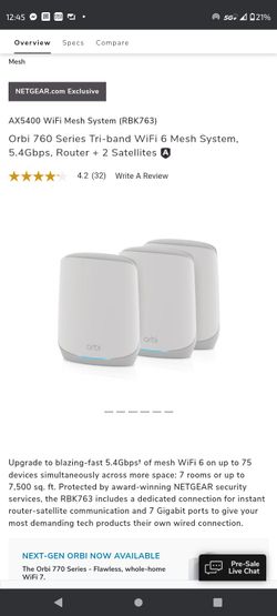 Netgear Orbi Full Home FAST Wi-Fi Router + 2 Extenders