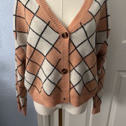 Salmon And Cream Patterned Cardigan