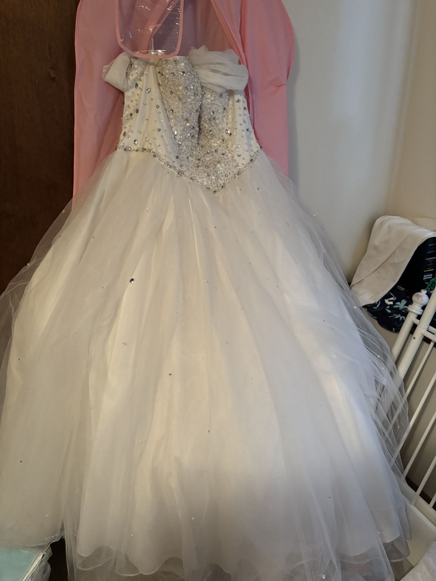 Sweet 16 Dress Size Small White With Rhinestones