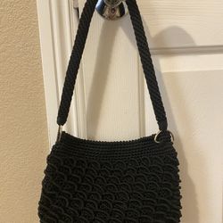 Black Crochet Woven Shoulder Bag Purse