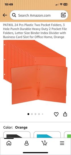 PATIKIL 50 Pcs Plastic Two Pocket Folders, 3 Hole Punch Durable Heavy Duty 2 Pocket File Folders, Letter Size Binder Index Divider with Business Card