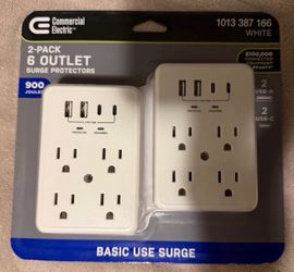 USB-C 2-Pack 6 Outlet Surge Protectors NEW
