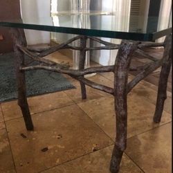 Vintage Rustic Faux Bois Branch Metal/ Glass End Table 