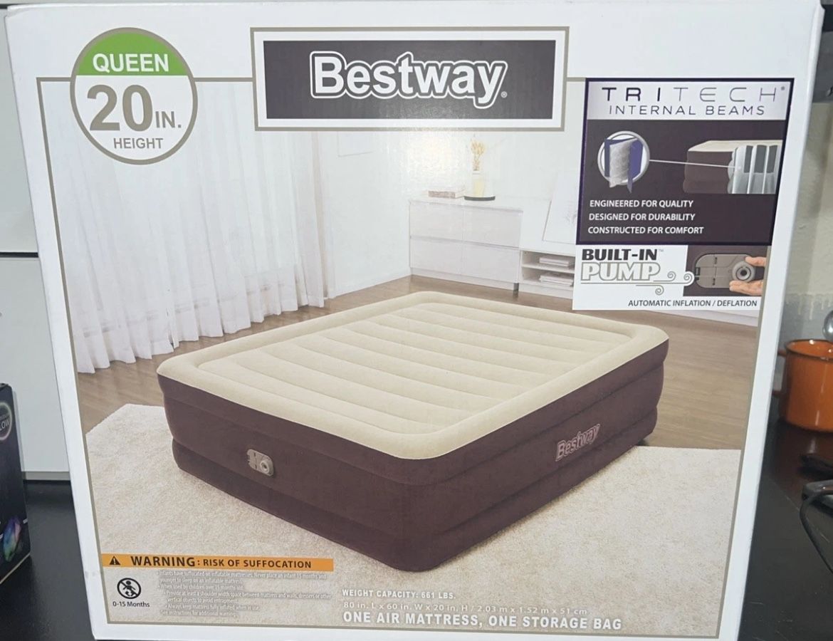 Bestway Maroon 20" Height Queen Air Mattress with Built-in Pump (80x60) - NEW™