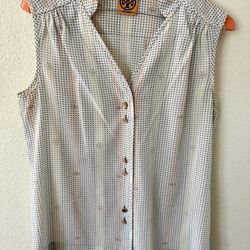 Tory Burch Sleeveless Gold Polka Dot Flat Hem Women's Blouse Top Size 2