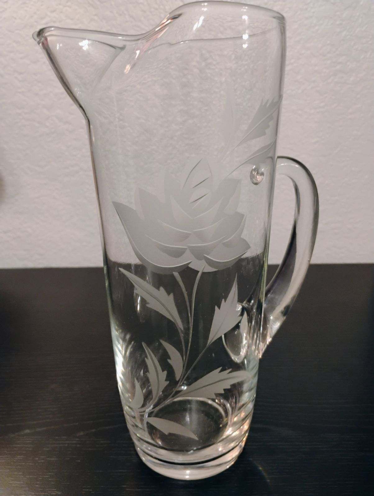 Vintage Floral Etched Pitcher