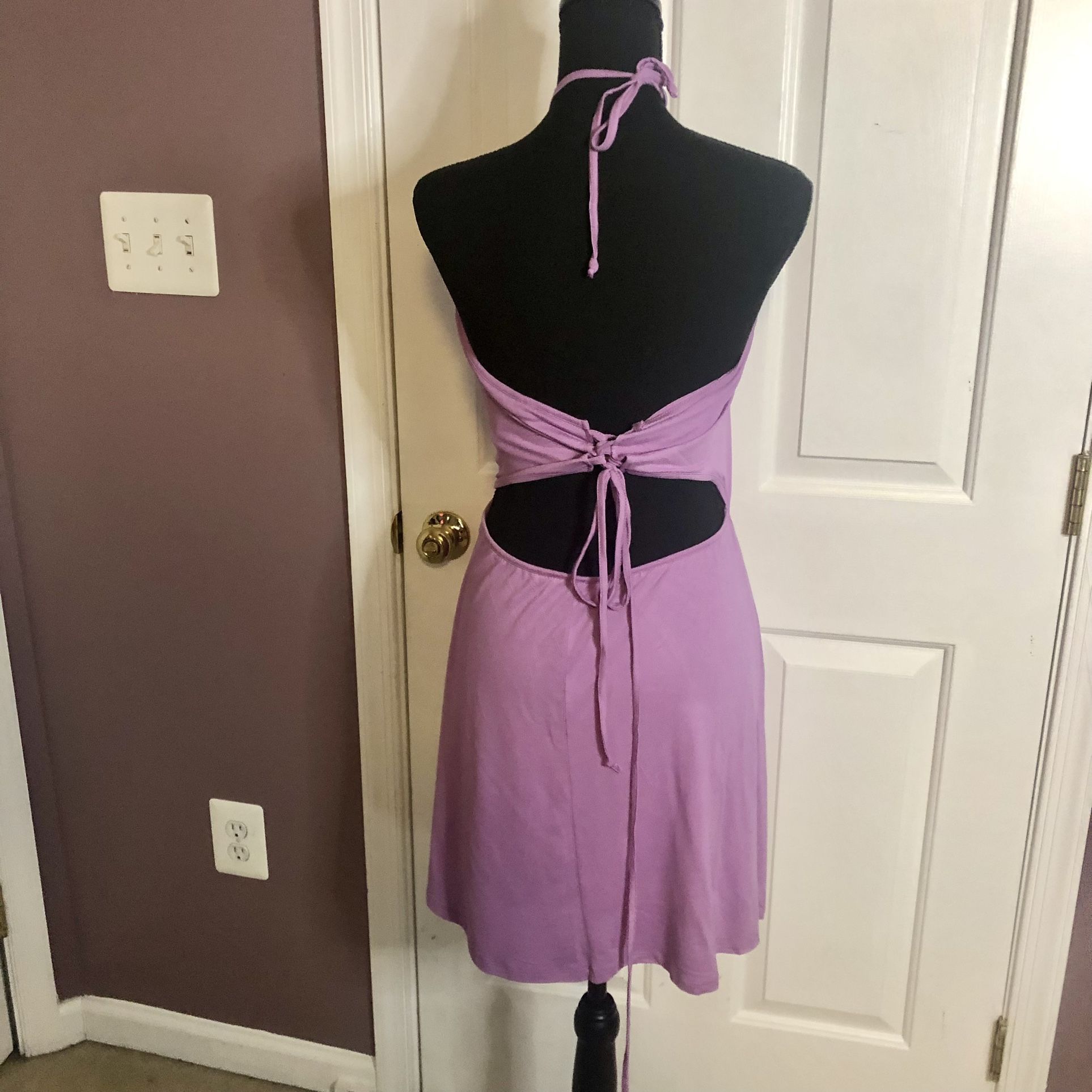 Lilac, halter, strappy back sundress