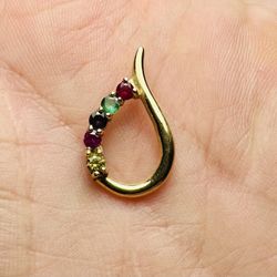 ✨ 10K Solid Gold Multi-Gemstone Pendant – 1.30g ✨