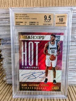 Karl-Anthony Towns 2015-2016 NBA HOOPS Hot Signatures RC auto Beckett 9.5 auto10