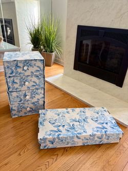 BLUE & WHITE FLOWER 4 DRAWER STORAGE