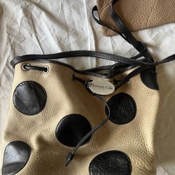 Price Drop - Vintage Kenneth Cole Genuine Leather Tan/Black Dot Bucket Bag