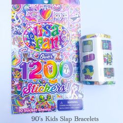90’s Theme Party Favor Lot - Lisa Frank Stickers and Slap Bracelets - Brand New