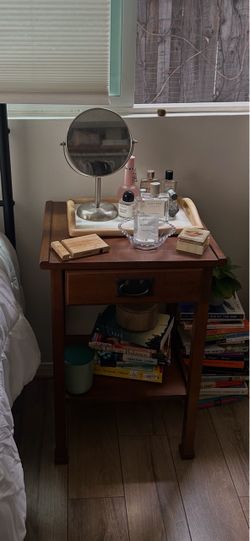 Wood Nightstand with Drawer and Shelf