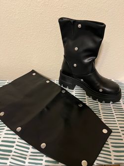 Black Studded Platform Boot with Snap-On Extensions