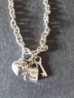 Guess heart lock key charm necklace