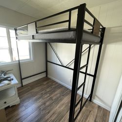 Metal Twin Loft Bed Frame with Stairs - Frame And Mattress