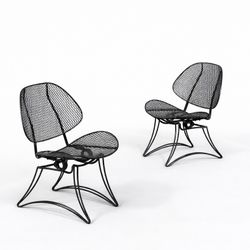 Pair Homecrest "Casino" Mesh Iron Clamshell Style Chairs, c. 1960's - Delivery Available