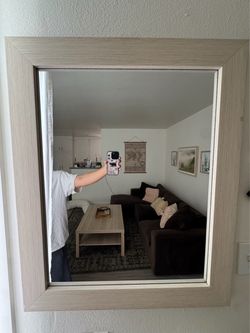 Light Wood Framed Large Classic Mirror