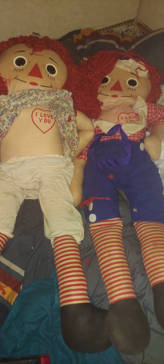 Raggedy Ann And Andy 36" Knickerbocker Dolls. Vintage. Needs TLC. $250.  OBO. 