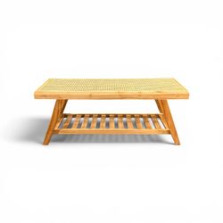 Tommy Hilfiger Cane Top Wood Bench with Storage Shelf