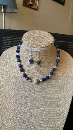 Lapis Lazuli And Pearl Necklace With Matching Earrings 