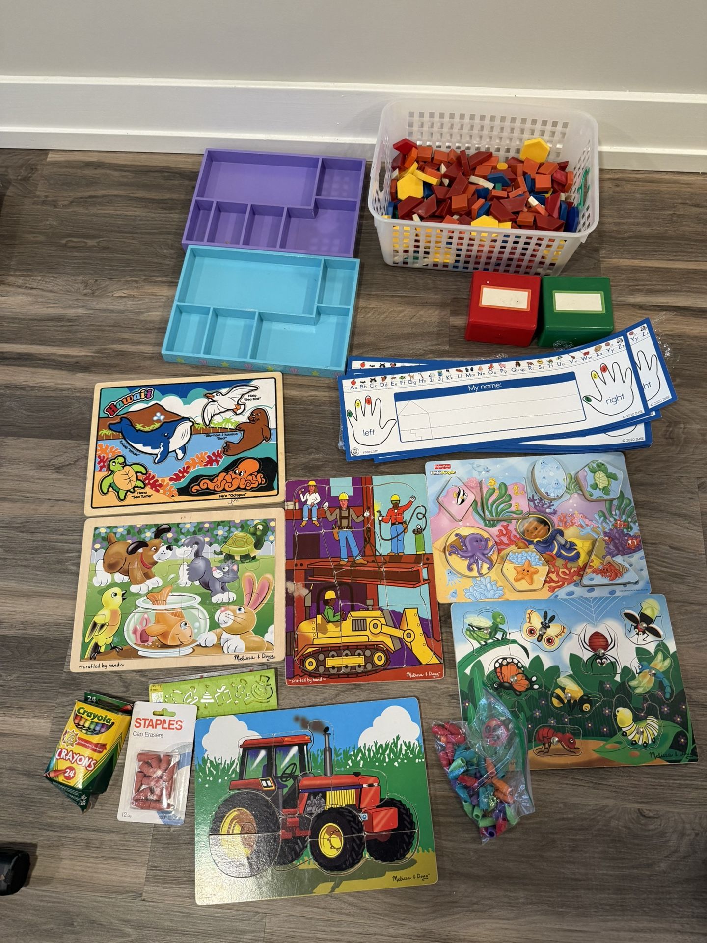 Various baby puzzles and misc other preschool/kindergarten class items. 