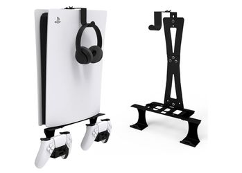Wall Mount for Ps5 Models,Ps5 Shelf Playstation Wall Mount Compatible with Ps5、Ps5 Pro and Ps5 Slim Disc Adjustable Length and Width Holds Two Control