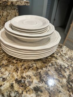 Dishes white Homer Laughlin plates and bowls