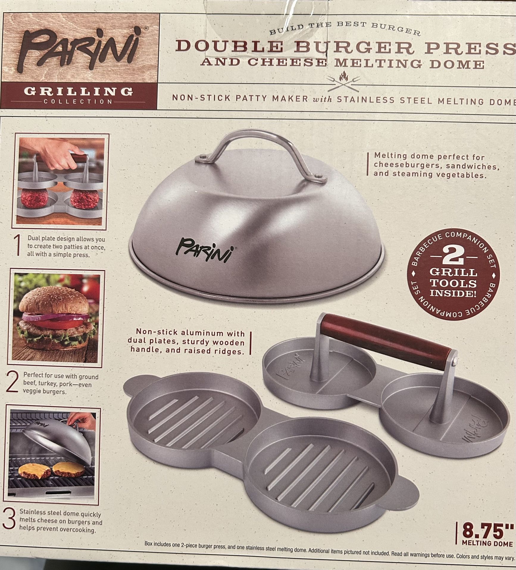 NEW PARINI Double Burger Press & Cheese Melting Dome - $15