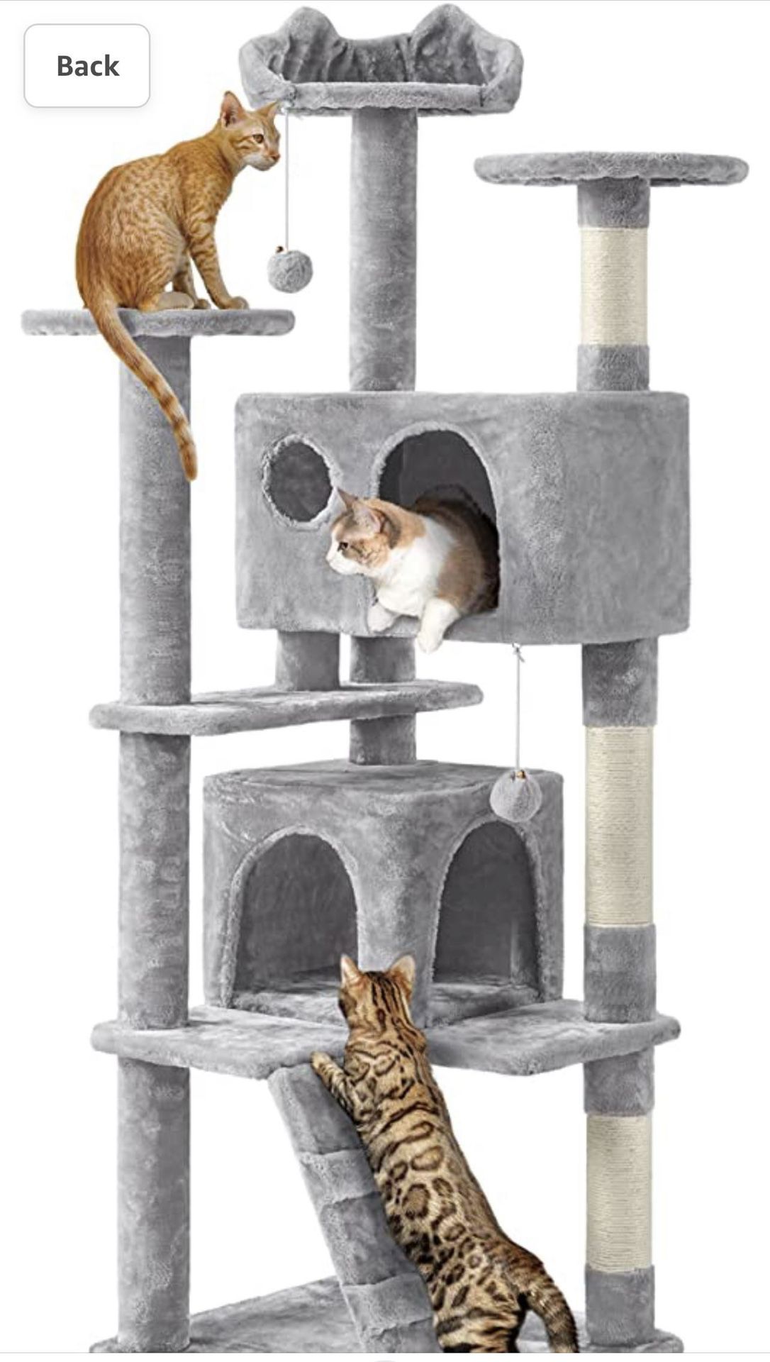 Multi-Level Cat Tree Cat Tower 61.5in for Indoor Cats Cat Condo Furniture with Sisal Scratching Post 592307 