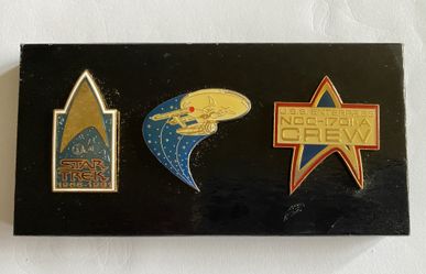 Set of 3 Vintage Star Trek Pins, (never worn, saved as Collectors item)