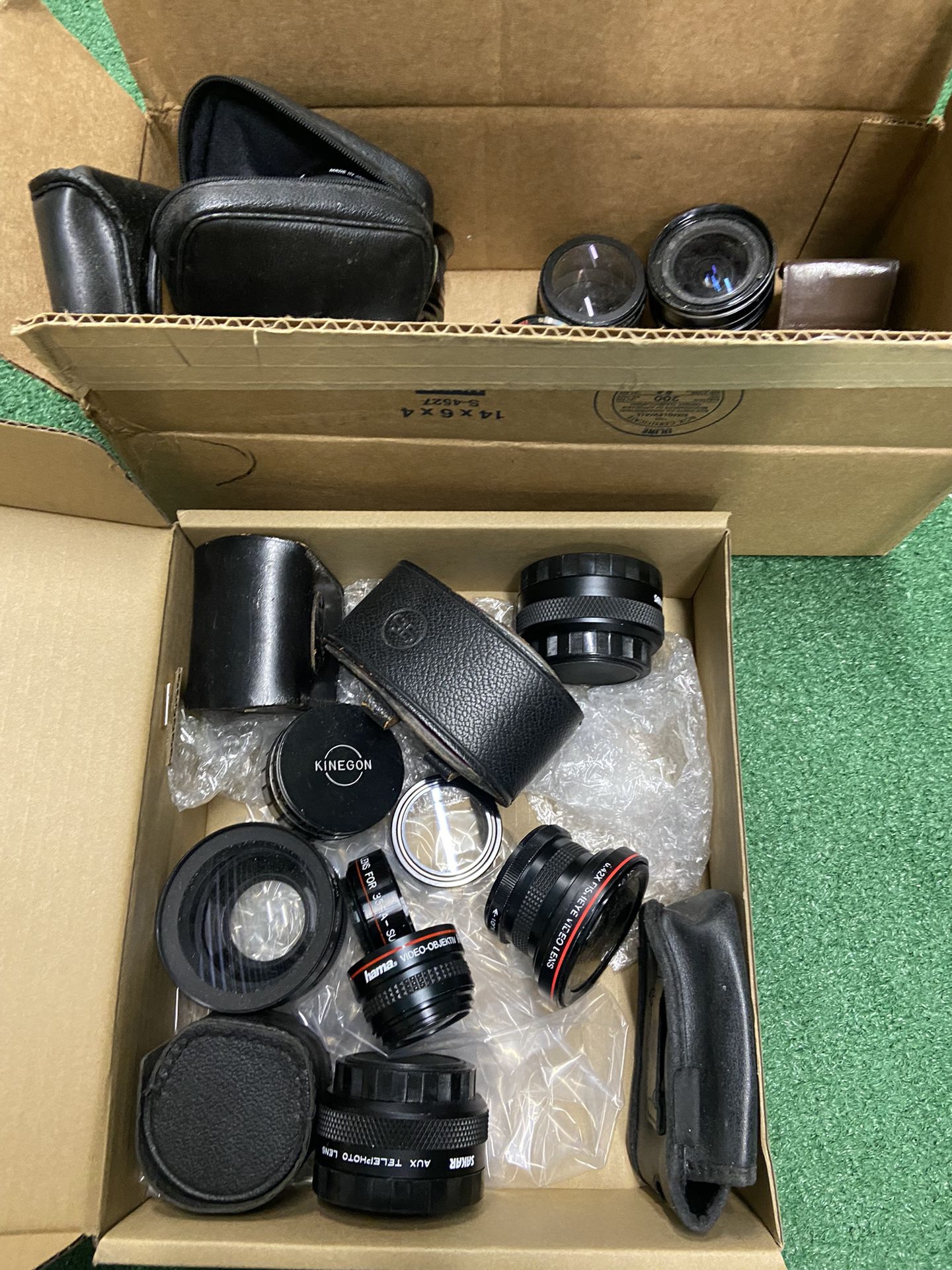 Boxes Of Vintage Dslr Photography Lenses Camera Equipment Lot Lens Focus And Cases 