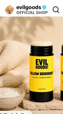 Brand new and sealed! EVIL GOODS! Unscented Natural Tallow Deodorant with Grass-Fed Beef Tallow & Kaolin Clay – Aluminum-Free Deodorant Stick for Ever