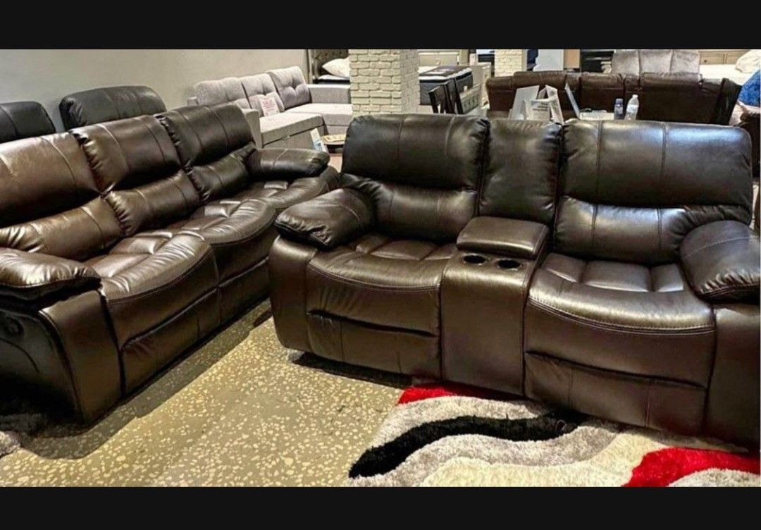 *Wow!!!*---Sleek Madrid Brown Leather Reclining Sofa/Loveseat Sets---Delivery And Financing AvailableðŸ¤