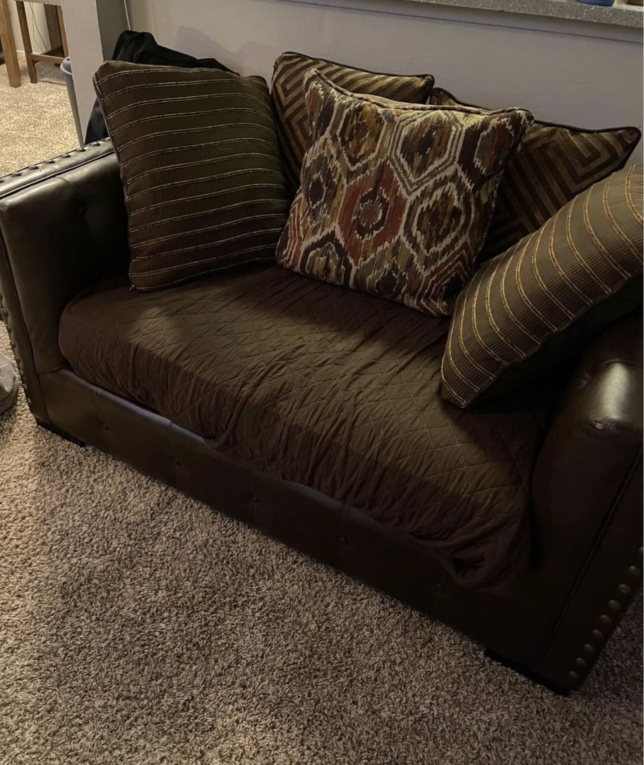 Brown Leather Loveseat 