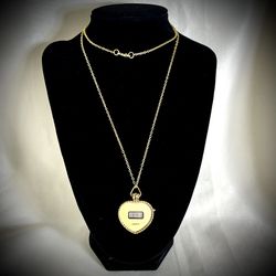 Vintage Heart Digital Watch Necklace - Gold Tone - 27" Chain