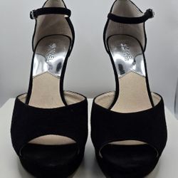 Michael Kors Sexy Black Suede Georgia Platform Peep Toe Heels  SIZE 9