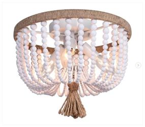 12 in. 3-Light Bowl Matte White Boho White Beaded Flush Mount Ceiling Light Fixture