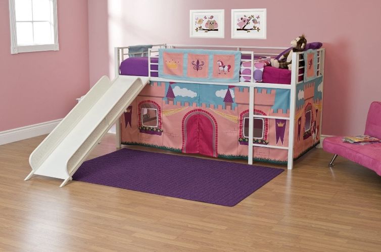 Twin Metal Loft Bed with Slide,Low loft, Strong Slide, Best Choice for Boys&Girls,No Box Spring Needed,