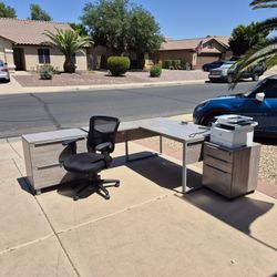 Like New! Desk, Return, File Cabinet, Printer Stand, Chair