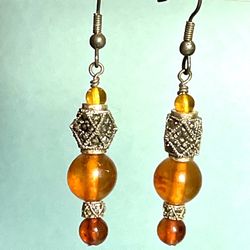 Sterling Marcasite Amber Earrings  