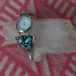 925 Sterling Silver L. Bahe Turquoise Silver Analog Watch