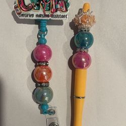 Healthcare Badge Reel & Beaded Pen Sets Handmade 💜💛 – $20 (Firm)