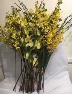 Tall 39"Fake Forsythia & Pussy Willow Stems Floor Vases Artificial Spring Bushes