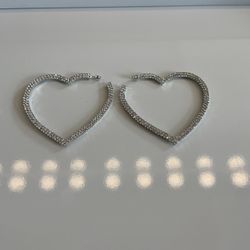 Silver Sparkly Heart Hoop Earrings