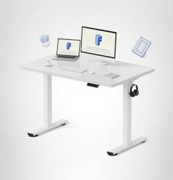 FLEXISPOT EN1 One-Piece Standing Desk with 1-Inch Thick Seamless Desktop, 55"x28" Electric Height Adjustable Desk for Home Office, Multi-Monitor Setup