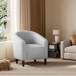 Corduroy Accent Chairs, Compact Furry Barrel Chairs with a Curved Silhouette for Small Spaces, Living Room, Bedroom, Light Gray