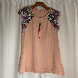 Night angel size XL pink flower design multi color tank top 100% cotton