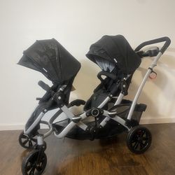 New Dream On Me Track Tandem Double Umbrella Stroller in Black, Lightweight Double Stroller for Infant and Toddler, Multi-Position Reversible & Reclin
