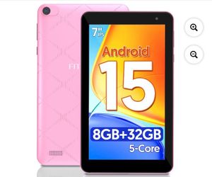 7 inch Tablet Android 15 Tablets, 8GB RAM 32GB ROM 1TB Expand, Five-Core, HD Display, Wi-Fi, Bluetooth-Pink